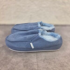 KUAILU Mens Moccasin Slippers Blue Faux Suede Fur Lined House Shoes Size 7 S2023